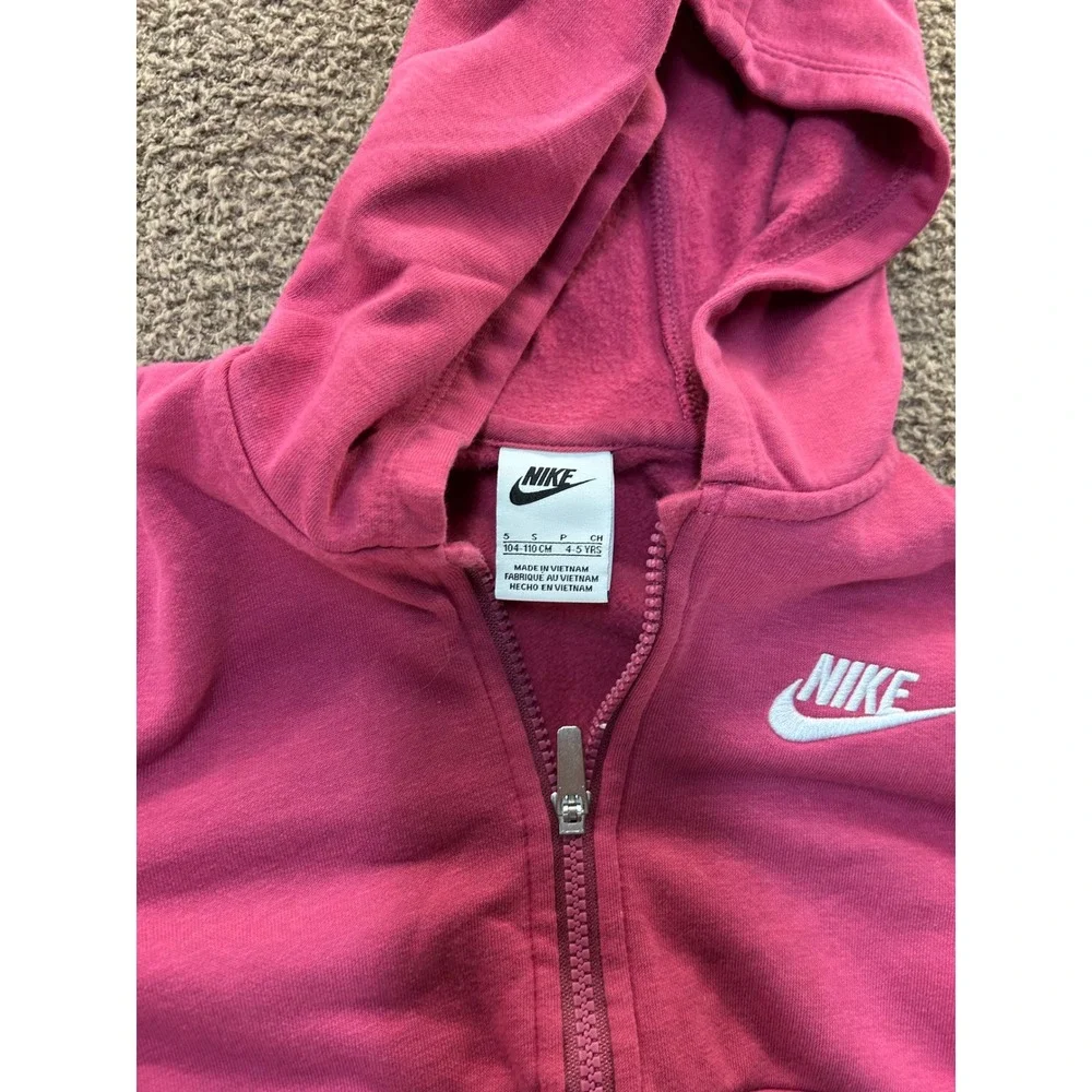 Nike Kids Berry Pink Fleece Tracksuit Full Zip Hoodie and Joggers Set Size 4-5Y